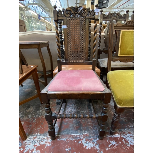 1129 - Eight 19th century and later occasional chairs to include carved oak and tanned vinyl, carved mahoga... 