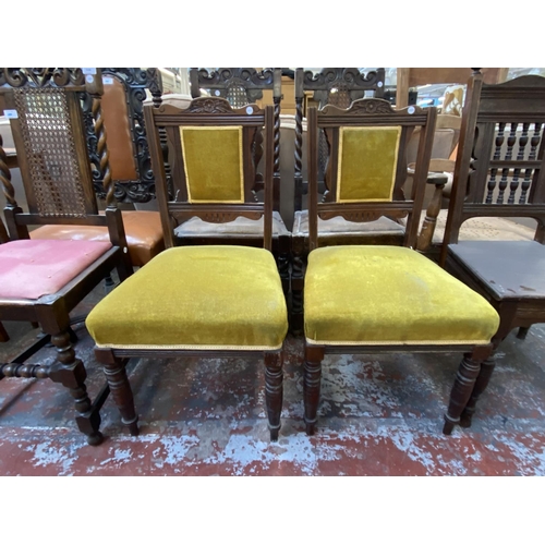 1129 - Eight 19th century and later occasional chairs to include carved oak and tanned vinyl, carved mahoga... 