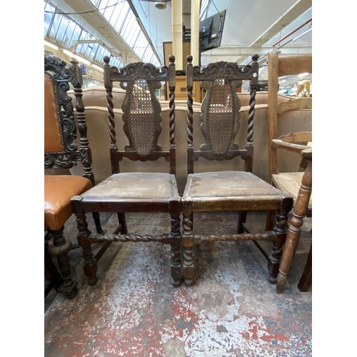 1129 - Eight 19th century and later occasional chairs to include carved oak and tanned vinyl, carved mahoga... 