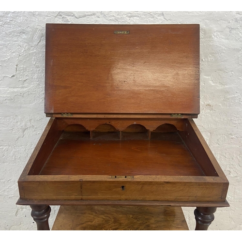 1130 - A Victorian inlaid walnut whatnot Davenport desk - approx. 94cm high x 54cm wide x 45cm deep