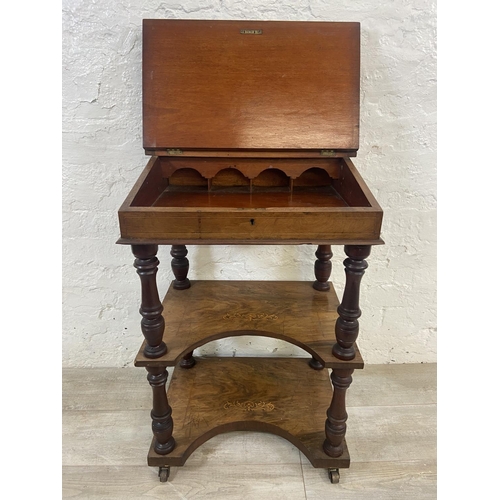 1130 - A Victorian inlaid walnut whatnot Davenport desk - approx. 94cm high x 54cm wide x 45cm deep