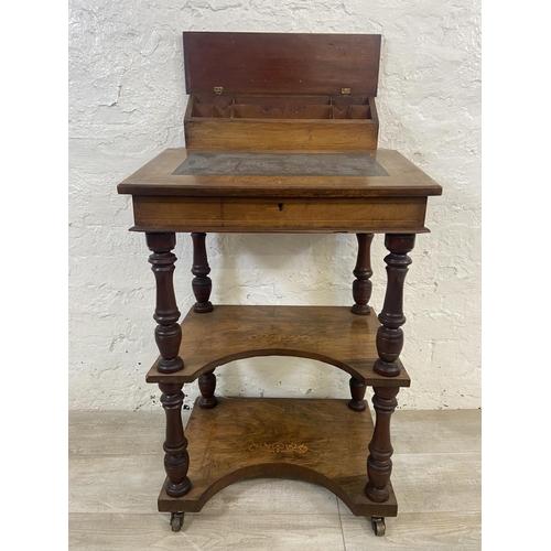 1130 - A Victorian inlaid walnut whatnot Davenport desk - approx. 94cm high x 54cm wide x 45cm deep