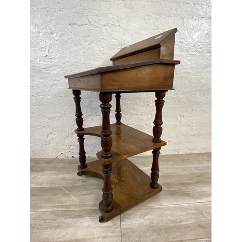 1130 - A Victorian inlaid walnut whatnot Davenport desk - approx. 94cm high x 54cm wide x 45cm deep