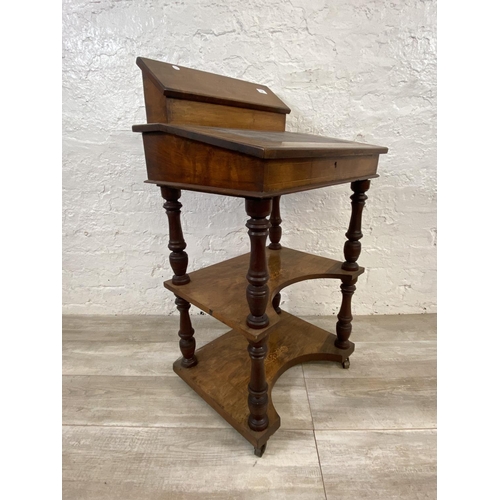 1130 - A Victorian inlaid walnut whatnot Davenport desk - approx. 94cm high x 54cm wide x 45cm deep