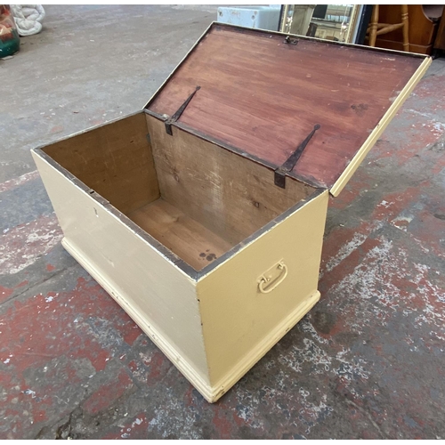 1135 - A Victorian painted pine blanket box - approx. 43cm high x 79cm wide x 43cm deep