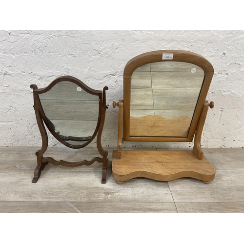 1139 - Two late 19th/early 20th century swing dressing table/toilet mirrors, one satinwood and one mahogany... 