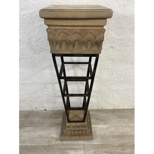 1140 - A 19th century style plaster and metal jardinière stand - approx. 108cm high x 32cm wide x 32cm deep