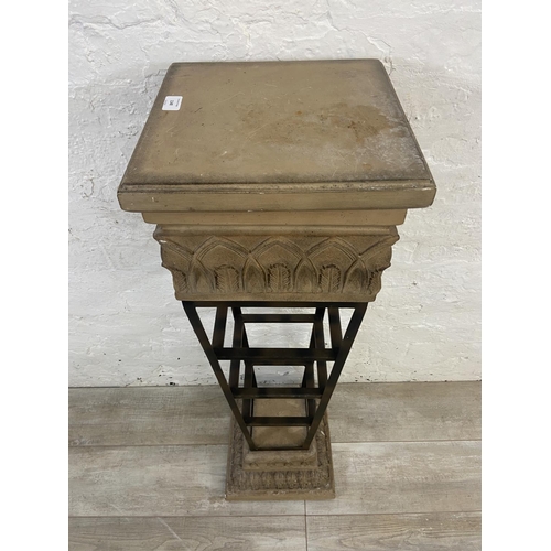 1140 - A 19th century style plaster and metal jardinière stand - approx. 108cm high x 32cm wide x 32cm deep