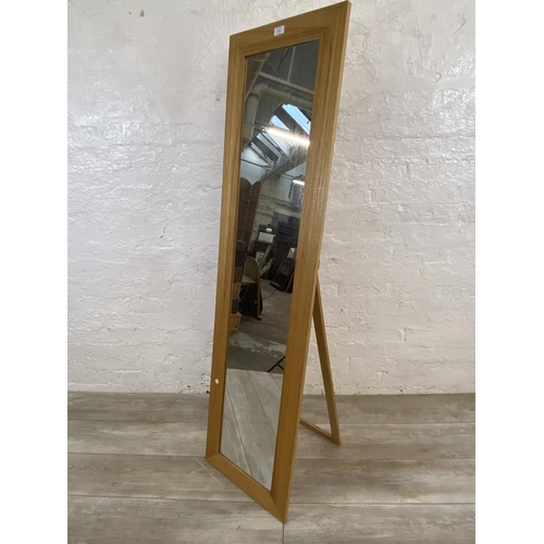 1141 - A modern oak framed cheval mirror - approx. 166cm high x 44cm wide