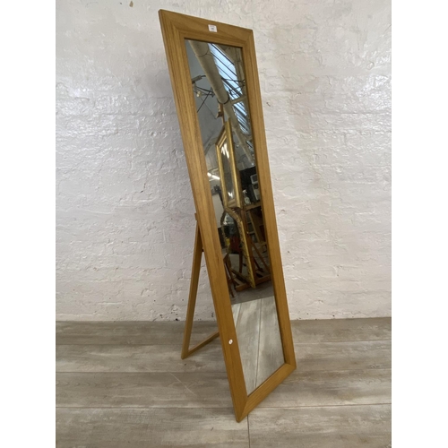 1141 - A modern oak framed cheval mirror - approx. 166cm high x 44cm wide