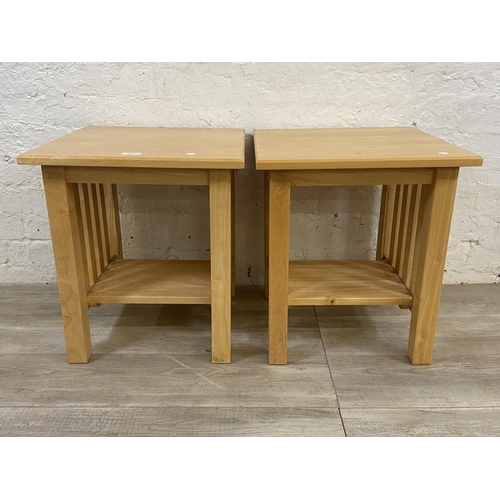 1142 - A pair of modern beech side tables - approx. 51cm high x 45cm wide x 45cm deep