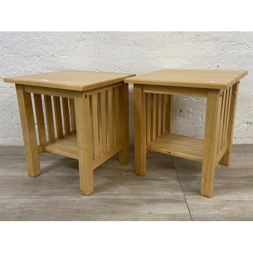 1142 - A pair of modern beech side tables - approx. 51cm high x 45cm wide x 45cm deep