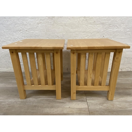 1142 - A pair of modern beech side tables - approx. 51cm high x 45cm wide x 45cm deep