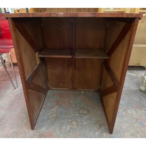 1150 - A mid 20th century Masonic wooden and burr walnut effect folding desk - approx. 82cm high x 62cm wid... 