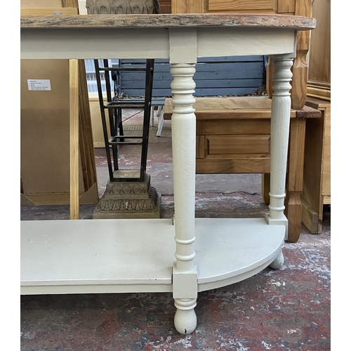 1156 - A 19th century style hardwood and grey painted demi lune two tier console table - approx. 86cm high ... 