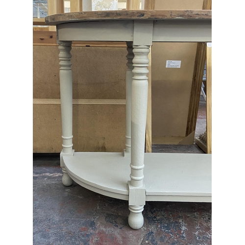 1156 - A 19th century style hardwood and grey painted demi lune two tier console table - approx. 86cm high ... 