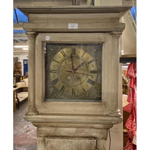 1170 - A Georgian distressed painted battery converted grandfather clock - approx. 193cm high