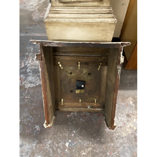 1170 - A Georgian distressed painted battery converted grandfather clock - approx. 193cm high