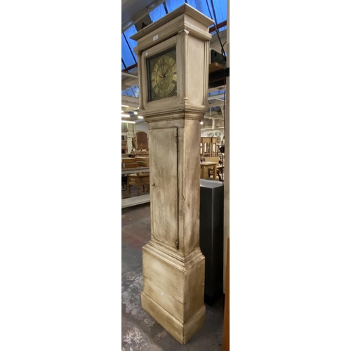 1170 - A Georgian distressed painted battery converted grandfather clock - approx. 193cm high