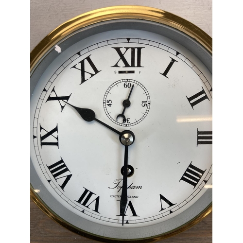 1411 - A boxed Topsham of Exeter brass cased circular ship's wall clock - approx. 20cm high