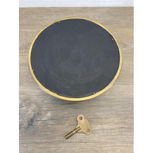 1411 - A boxed Topsham of Exeter brass cased circular ship's wall clock - approx. 20cm high