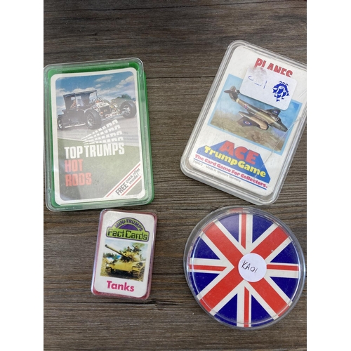 1418 - A collection of vintage Fact Cards to include Mini-Trumps Military Aircraft, Top Trumps Hot Rods, To... 