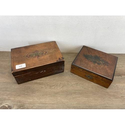 1438 - Four wooden boxes, one 19th century R. Adams mahogany gun case, one Pilkington Bros Ltd of St Helens... 