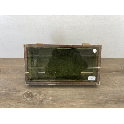 1443 - A mid 20th century mahogany table top display case with green fabric interior - approx. 21cm high x ... 