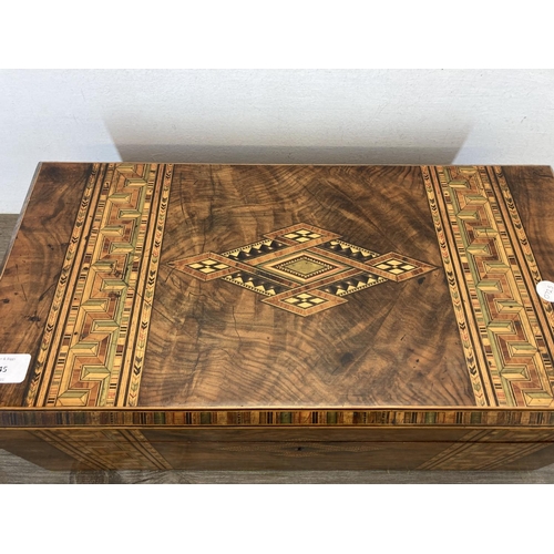 1445 - A 19th century Tunbridge Ware marquetry inlaid walnut writing slope - approx. 18cm high x 50cm wide ... 