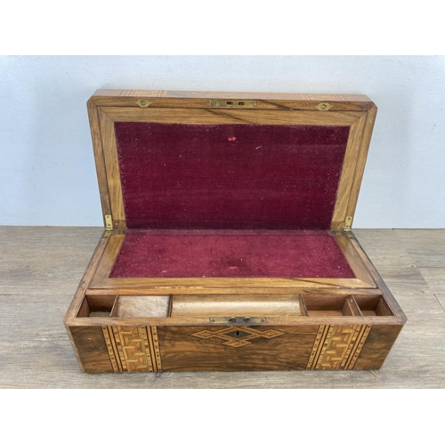 1445 - A 19th century Tunbridge Ware marquetry inlaid walnut writing slope - approx. 18cm high x 50cm wide ... 