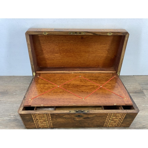 1445 - A 19th century Tunbridge Ware marquetry inlaid walnut writing slope - approx. 18cm high x 50cm wide ... 