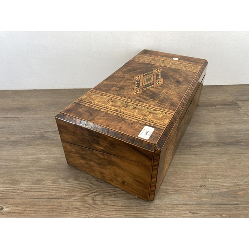 1445 - A 19th century Tunbridge Ware marquetry inlaid walnut writing slope - approx. 18cm high x 50cm wide ... 