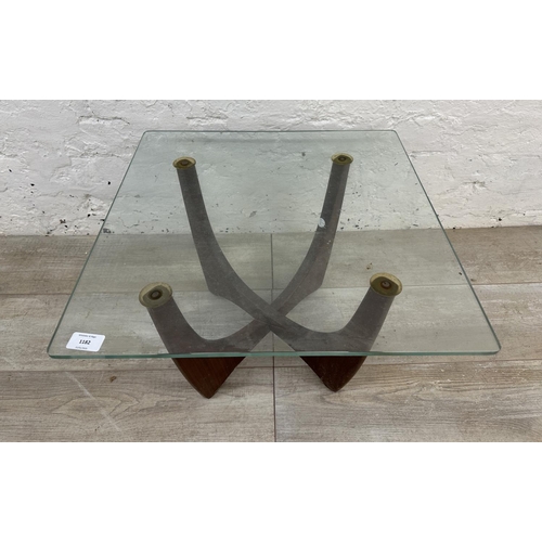 1182 - A mid 20th century teak and glass top side table - approx. 33cm high x 50cm wide x 50cm deep