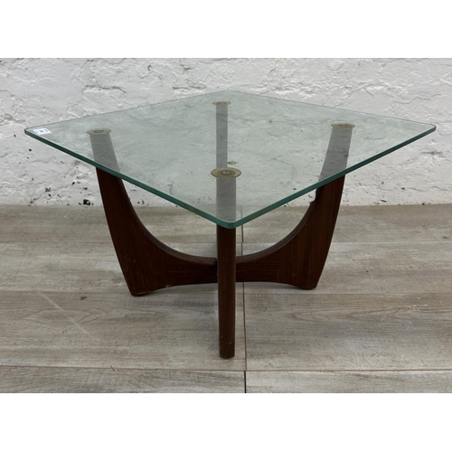 1182 - A mid 20th century teak and glass top side table - approx. 33cm high x 50cm wide x 50cm deep