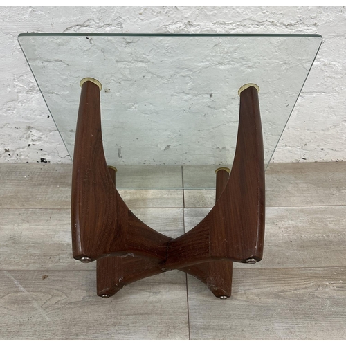 1182 - A mid 20th century teak and glass top side table - approx. 33cm high x 50cm wide x 50cm deep