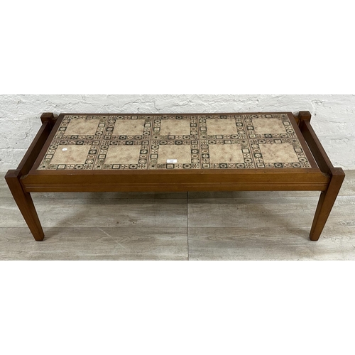 1191 - A mid 20th century teak and ceramic tile top coffee table - approx. 37cm high x 47cm wide x 122cm lo... 