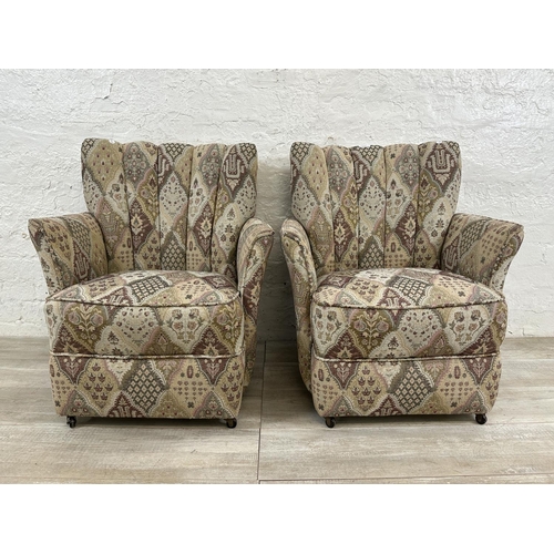 1193 - A pair of Art Deco style tapestry upholstered fan back armchairs - approx. 75cm high x 65cm wide x 6... 