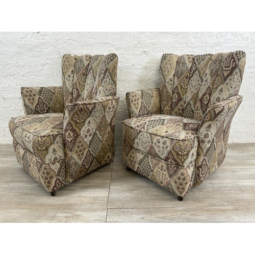 1193 - A pair of Art Deco style tapestry upholstered fan back armchairs - approx. 75cm high x 65cm wide x 6... 