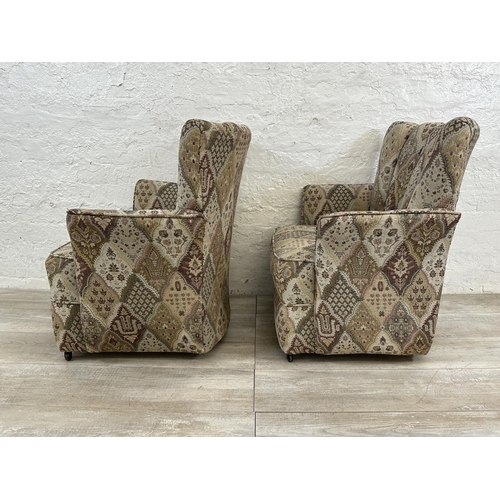 1193 - A pair of Art Deco style tapestry upholstered fan back armchairs - approx. 75cm high x 65cm wide x 6... 