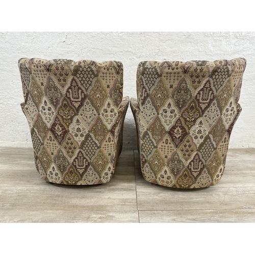 1193 - A pair of Art Deco style tapestry upholstered fan back armchairs - approx. 75cm high x 65cm wide x 6... 