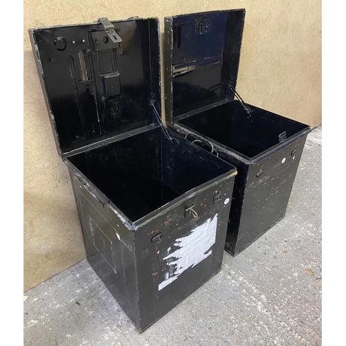 1204 - Two vintage black metal ballot boxes - approx. 46cm high x 34cm wide x 34cm deep