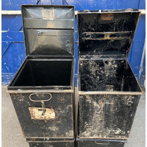 1205 - Four vintage black metal ballot boxes - approx. 46cm high x 34cm wide x 34cm deep