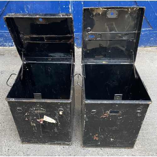 1207 - Four vintage black metal ballot boxes - approx. 46cm high x 34cm wide x 34cm deep