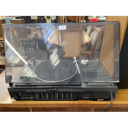 1502 - A vintage Hitachi SDT-300 music centre comprising two-speed belt drive turntable, Dolby cassette rec... 