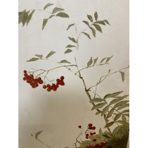 1209 - A 19th century hand painted oil on milk glass panel of berries and foliage - approx. 61cm high x 30c... 