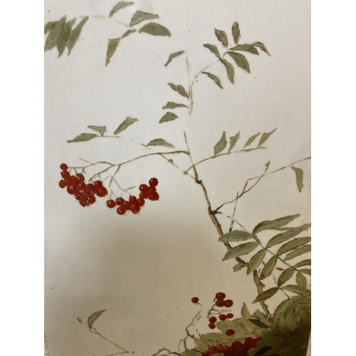 1209 - A 19th century hand painted oil on milk glass panel of berries and foliage - approx. 61cm high x 30c... 