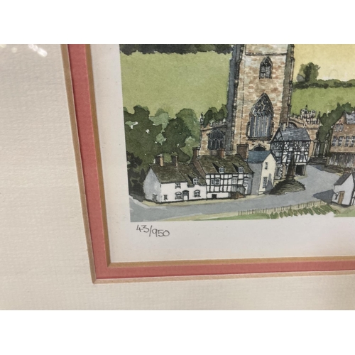 1210 - A framed Martin Stuart Moore pencil signed limited edition 43/950 print of Cheshire towns - approx. ... 