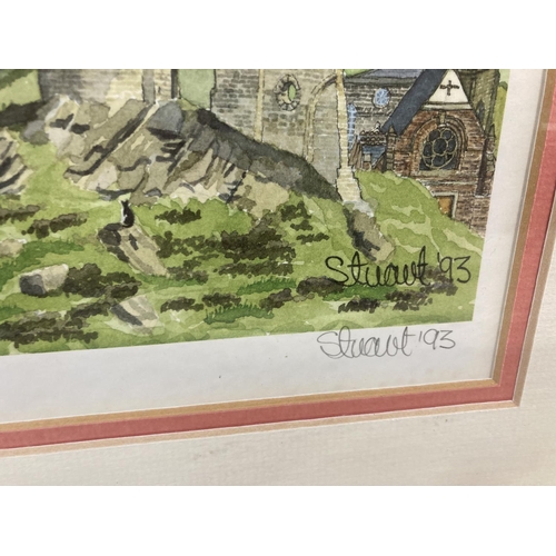 1210 - A framed Martin Stuart Moore pencil signed limited edition 43/950 print of Cheshire towns - approx. ... 