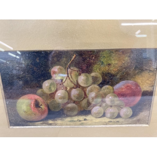 1218 - Two late 19th/early 20th century gilt framed oil paintings on board depicting still life fruit scene... 