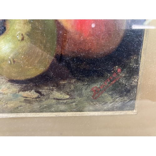 1218 - Two late 19th/early 20th century gilt framed oil paintings on board depicting still life fruit scene... 